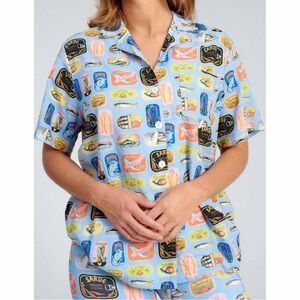 Rachel Antonoff James Camp Shirt Sardine Tin Blue Fish Button Down Top S